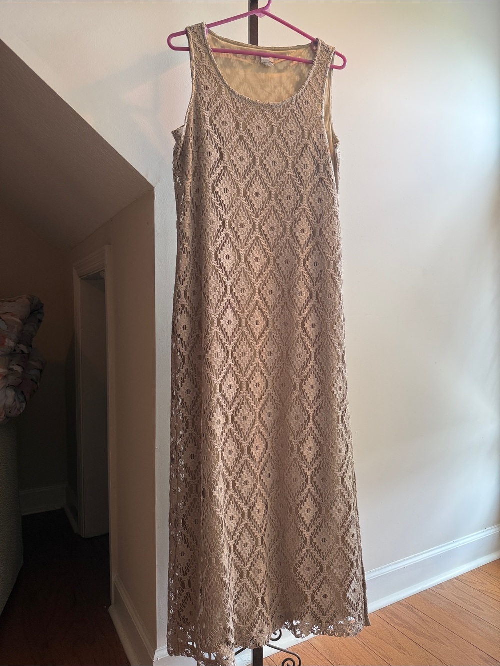 Chico’s Sleeveless Beige Crochet Maxi Dress